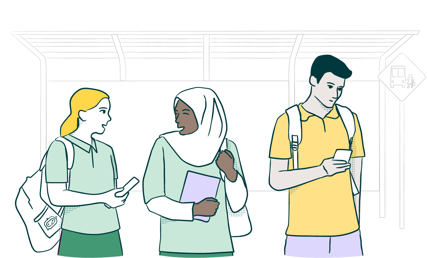 Three young people talking 