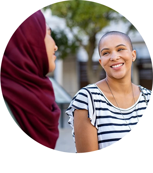 Two woman talking 