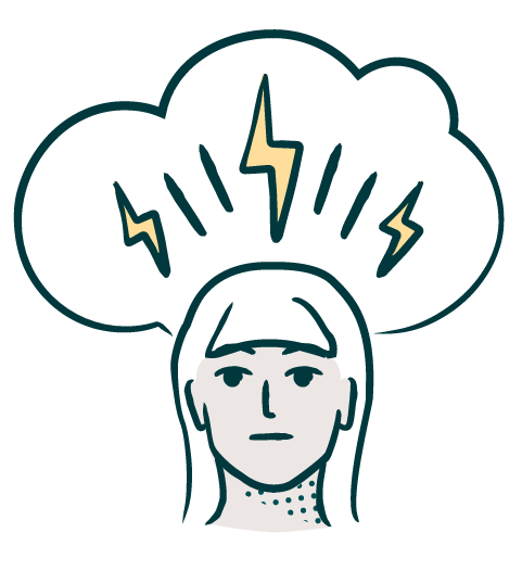 Woman with thought bubble with lightning 